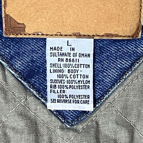 No Fear Varsity Jacket Mens L Denim Blue Beige Sleeve 90s Y2K Streetwear Retro - Picture 5 of 13